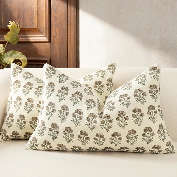 Farmhouse Floral Pillow Covers 12x20 Set of 2, Country Botanical Throw Pillow Cover for Sofa Couch Bed Living Room, Earthic Vintage Flower Cushion Covers Cottage Home Décor,Earth Meadow