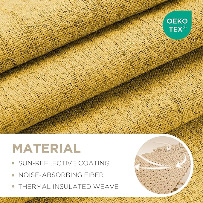 Joydeco Blackout Curtains for Bedroom - 100% Light Blocking 2 Panels Set Yellow Drapes 42" W x 63" L, Thermal Insulated Room Darkening Curtains, Linen Textured for Living Room, Rod Pocket & Back Tabs