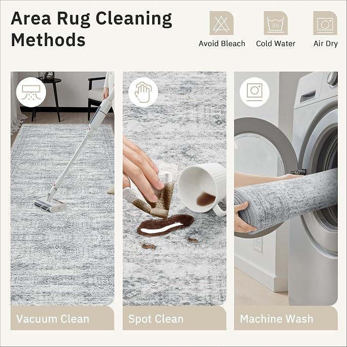 Soalmost Runner Rug 3x6 Washable Non-Slip Kitchen Runner Rugs for Bathroom Laundry Room Grey Vintage Floor Carpet Runners for Hallway Entryway