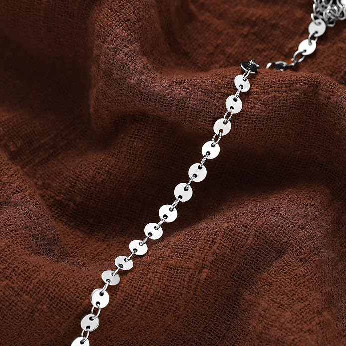 Dainty Gold Disc Chain Anklet for Women, 14K Gold Plated Sequin Foot Bracelet, 8.3"+2" Adjustable Delicate Flat Disc Link Ankle Bracelet, Minimalist Summer Beach Jewelry Gift for Her