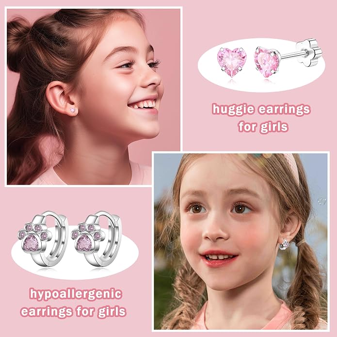 GraceWhisper 9 Pairs Hypoallergenic Earrings For Girls Women-Surgical Stainless Steel Flower Flat Screw Back Stud Earrings For Sensitive Ears Cute Toddler Kids Baby Earrings