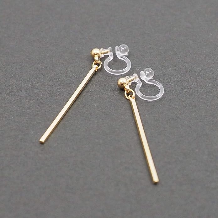 Comfortable Stick Invisible Clip On Earrings Gold Dangle Long Waved Threader Bar Clip-On Non Pierced Earrings Silver For Women,…