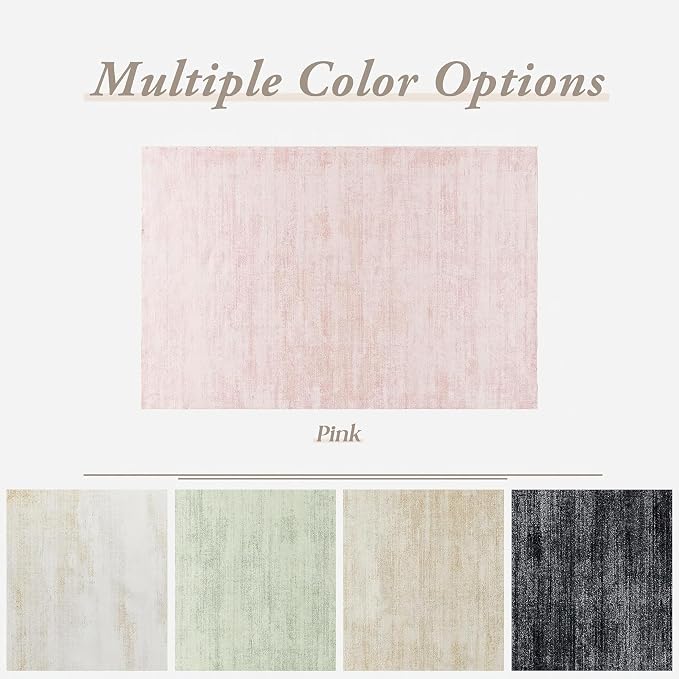 BILEEHOME Large Area Rug for Bedroom Washable Ombre Blush Pink Rugs 9x12 | Abstract Boho Low Pile Carpet, for Living Room Diningroom, with Non Slip Foldable, Rubber Backing, Hardwood Floor Protector