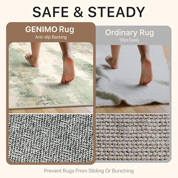 GENIMO Abstract Area Rug 6x9, Washable Large Modern Rug Non Slip, Low Pile Lightweight Soft Carpet for Living Room, Bedroom, Dining Room, Sage Cream