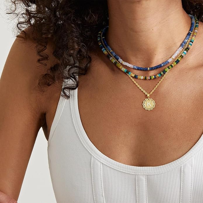 KELORIS PATH Beaded Necklace for Women, Colorful Gemstone Boho Bead Choker for Beach, Trendy Summer Natural Stone Jewelry Gifts