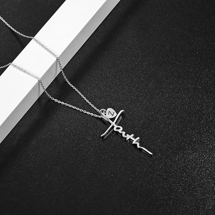 PRAYMOS Faith Cross Necklace for Women 925 Sterling Silver Pendant Necklace With Birthstone Initial Christian Religious Confirmation Baptism Mothers Day Gifts