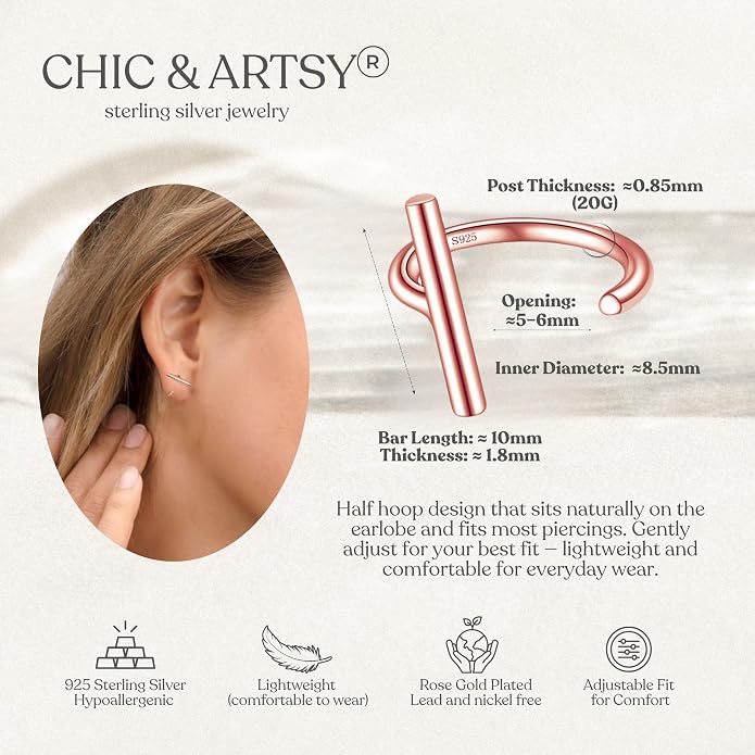CHIC & ARTSY 925 Sterling Silver Half Hoop Earrings for Women, Small Huggie Hoops Set with Ball Bar Star Moon Cross & Pearl, Lightweight Comfort Fit Everyday & Sleep Earrings