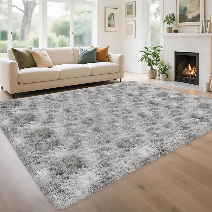 Fluffy 6x9 Grey Rugs for Bedroom Living Room Gray Area Rugs Soft Shag Shaggy Fuzzy Carpets for Boys and Girls Room Kids Dorm Home Decor