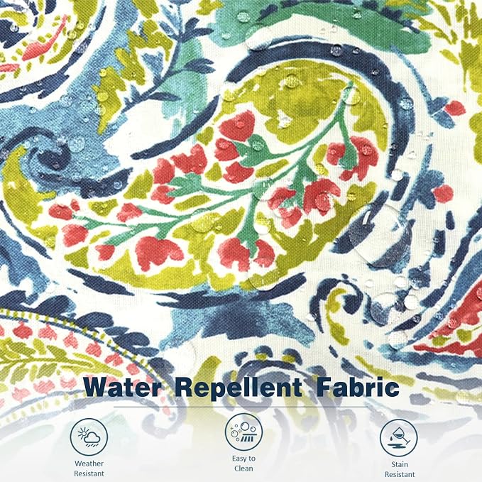 Outdoor Throw Pillow Covers Pack of 2, Decorative Water Repellent Square Pillow Cases with Piping 18x18 Inch, Paradise Paisley