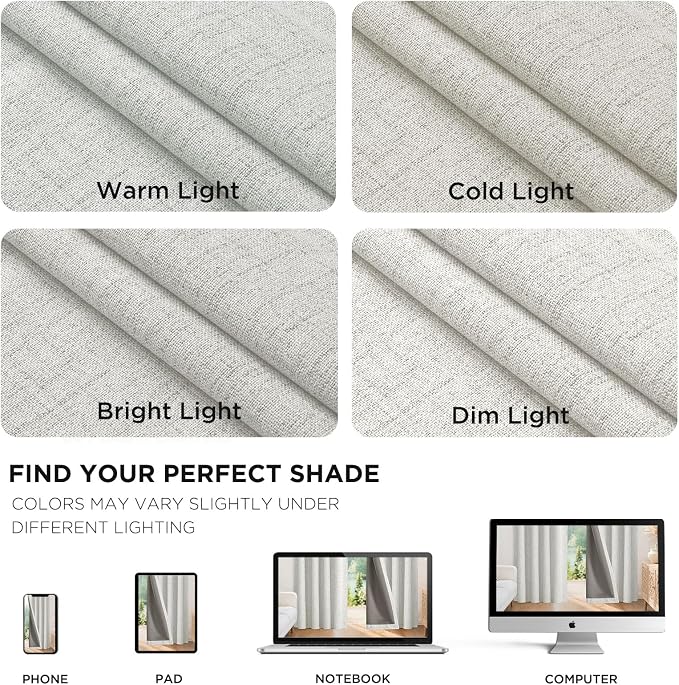 Joydeco Linen Blackout Curtains for Bedroom - 100% Light Blocking 1 Panels, White Drapes 100" W x 84" L, Thermal Insulated Room Darkening Curtains for Living Room, Rod Pocket & Back Tabs