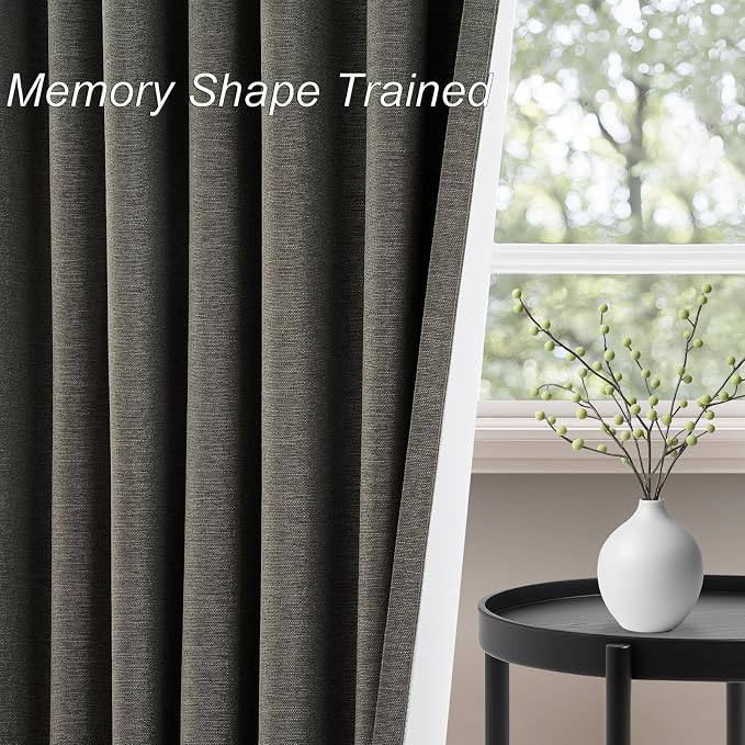 Topfinel 100% Blackout Linen Textured Curtains 84 inches Long Charcoal Gray Thermal Insulating Privacy Energy Saving for Bedroom Living Room Window Office Theater Baby Nursery Back Tab 2 Panels