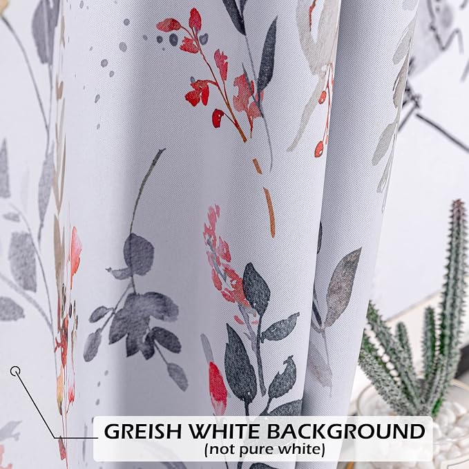 MYSKY HOME Floral Curtains 95 inches Long for Living Room Room Darkening Curtains Thermal Insulated Energy Saving Window Curtains for Bedroom Dining Room, 2 Panels, Red and Grey