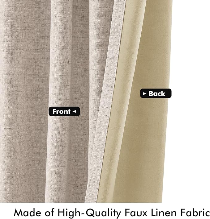 MIULEE 100% Blackout Linen Curtains 42 x 90 Inch Natural 2 Panels | Thermal Insulated, Room Darkening Drapes for Bedroom Living Room, Back Tab Rod Pocket Pinch Pleated, Solid Luxury Decor