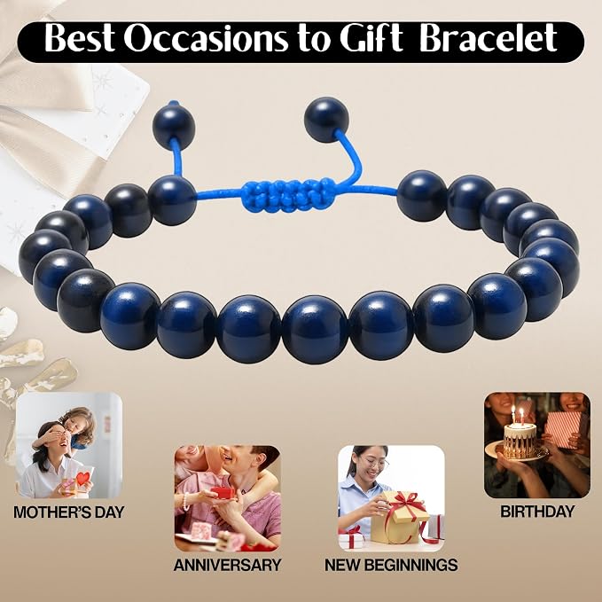 Amazing Gemstone Blue Tiger Eye Bracelet for Women Men's Gifts - Protection Healing Crystal Bracelet - 8mm Gemstone Beaded Adjustable Bracelet Pulseras para Hombres Mujer Stocking Stuffers