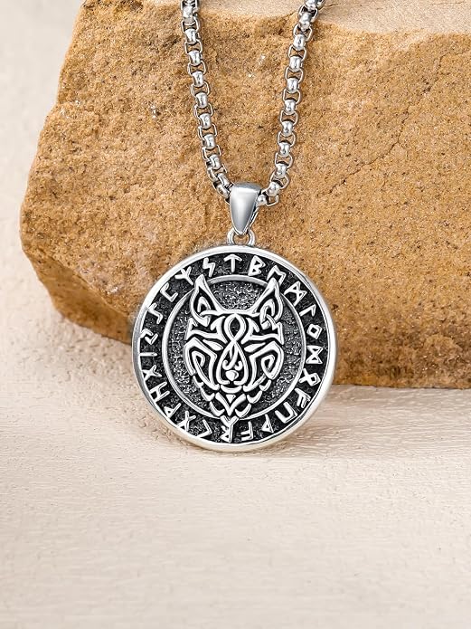 Viking Necklace for Men Women 925 Sterling Silver Norse Jewelry Fathers Mothers Day Anniversary Birthday Gifts for Mom Dad Husband Brother (with Gift Box)