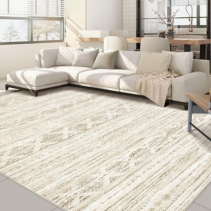 Nakagishi 6x9 Area Rugs Living Room: Washable Boho Large Neutral Modern Soft Farmhouse Beige Rug Stain Resistant Indoor Floor Non-Slip Carpet for Women Home Enthusiasts Aged 25-45 - Bedroom Room Decor