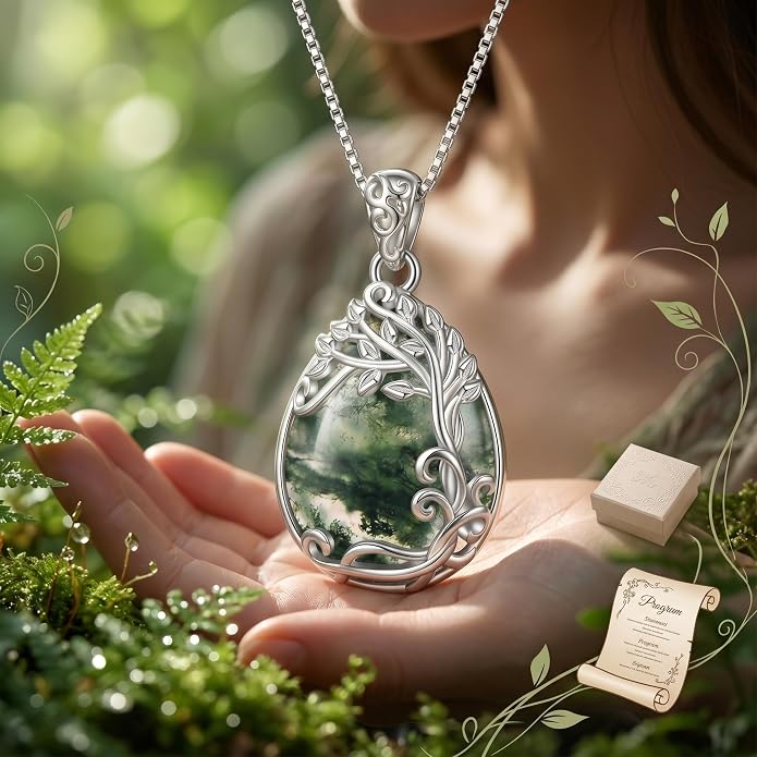 Teardrop Moonstone Necklace for Women Tree of Life/Filigree Birthstone Pendant Necklace Jewelry