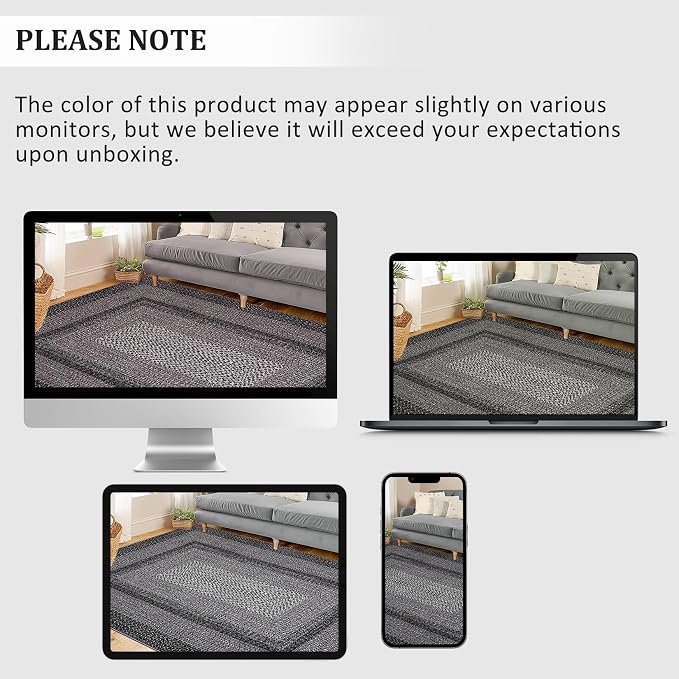 5x8 Oval Living Room Area Rug Washable Modern Border Bedroom Bedside Area Rugs Non Slip Low Pile Dining Room Oval Throw Carpet Contemporary Rugs for Living Room Kitchen Nursery, Black