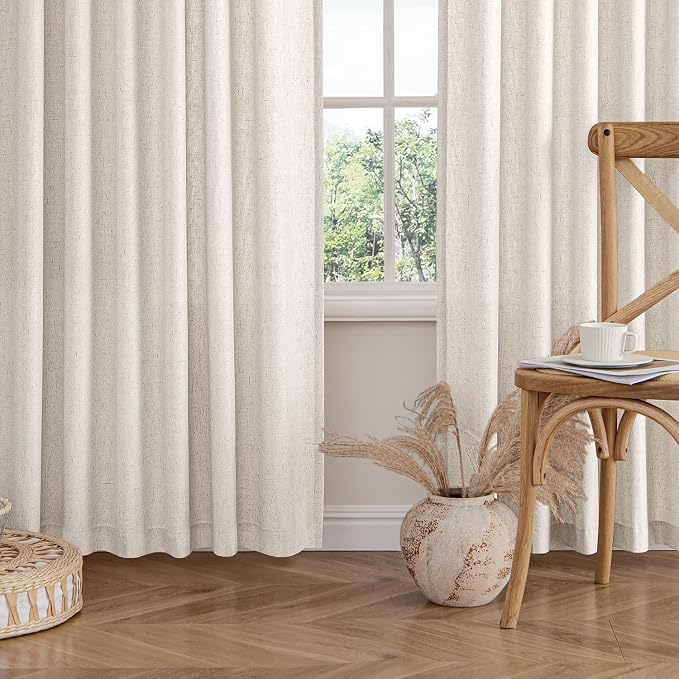 MIULEE Non-See-Through Privacy Linen Curtains 52Wx108L Inch White | 2 Panels, Light Filtering, Semi Sheer Window Curtains, Farmhouse Textured, Back Tab Drapes for Bedroom Living Room