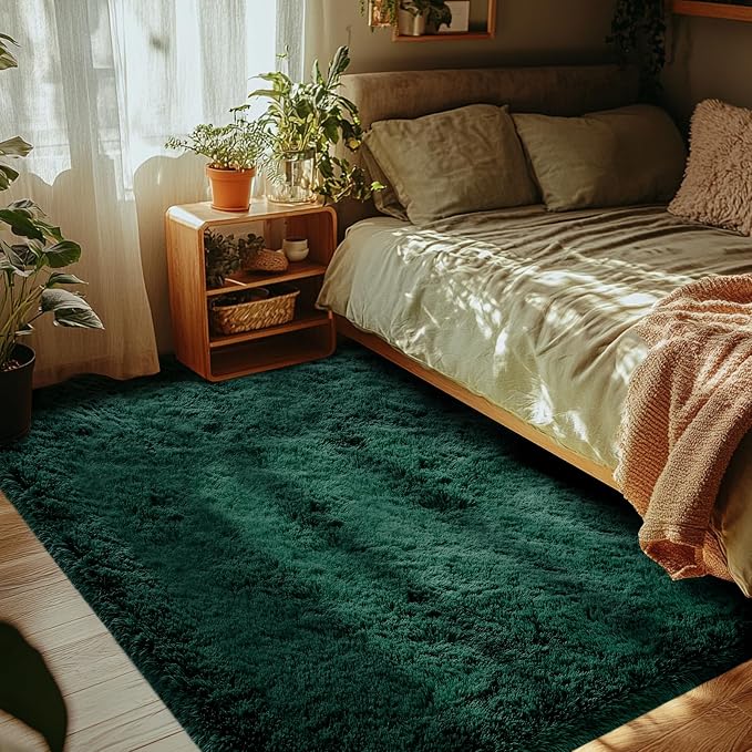 Green Area Rug for Living Room: 6x9 Fluffy Shag Carpet-Modern Fuzzy Furry Plush Soft Rugs for Kids Girls Room,Shaggy Rug for Living Room,Bderoom,Dorm Home Decor(6x9 Feet,Green)