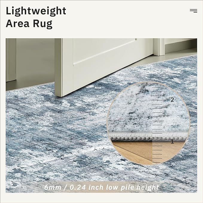 Soalmost Washable Area Rug 8x12, Large Soft Rugs for Living Room Vintage Blue/Grey Carpet 8x12 Area Rugs for Bedroom Dining Room Non-Slip Stain Resistant Under Table Rug