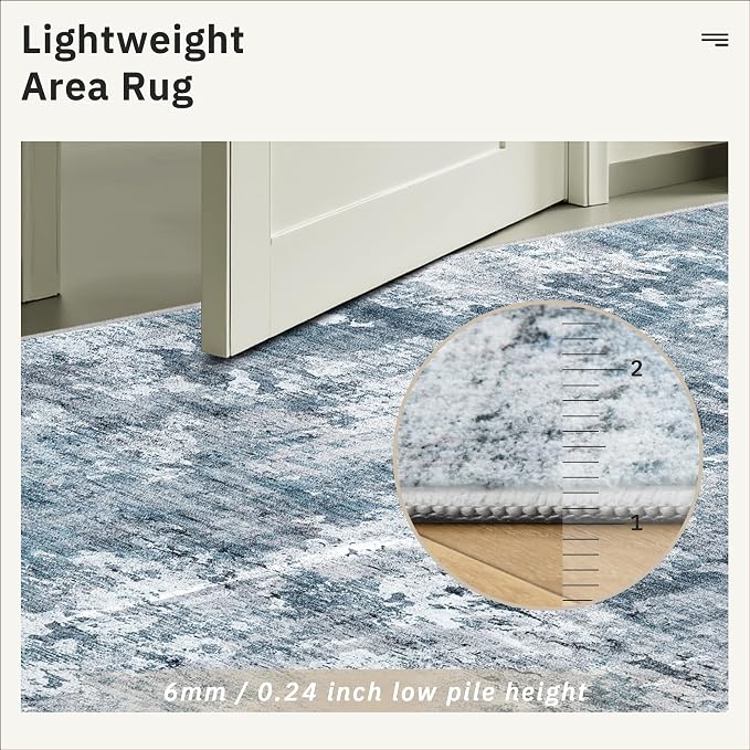 Soalmost 10x14 Area Rugs for Living Room, Non Slip Machine Washable Vintage Rugs, Low Pile Lightweight Large Rug for Bedroom, Dining Room, Home Office Blue
