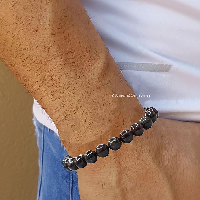 Amazing Gemstone Iron Tiger Eye Bracelet, Gifts for Men & Women - Protection Healing Crystal Bracelet - 8mm Gemstone Beaded Adjustable Bracelet, Pulseras para Hombres Mujer Stocking Stuffers