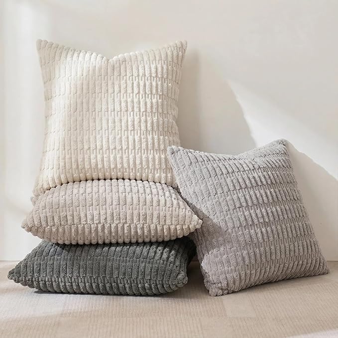 Fancy Homi 4 Packs Decorative Throw Pillow Covers for Living Room Couch Bed, Modern Farmhouse Boho Home Décor Accent Cushion Case, 24" x 24", Grey Series