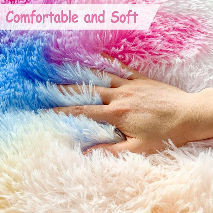 Rainbow Area Rugs 5x8 ft,Tie-Dyed Unicorn Fluffy Fuzzy Shaggy Carpet Soft Plush Furry Rug,for Bedroom Living Room Indoor Floor Rug Kids Girls Boys Home Decor Aesthetic, Dorm Nursery