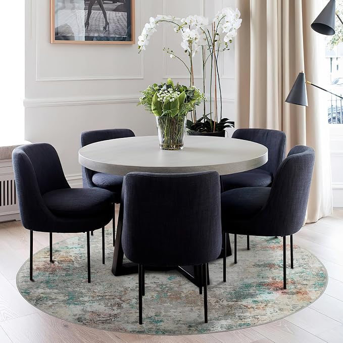 ROYHOME Modern Abstract 4x4 Round Area Rug Non Slip Non Shedding Rug Low Pile Stain Resistant for Bedroom Living Room Office Dining Room,Colorful