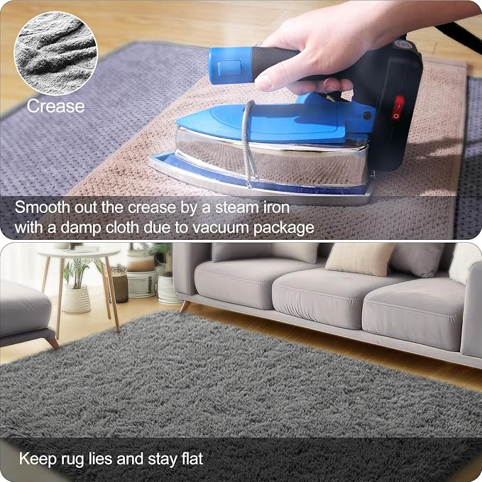 qulint 2x3 Small Rug for Bedroom, Dark Grey Shag Fuzzy Rug for Living Room | Shaggy Boys Room Rug, Plush Fluffy Modern Alfombras for Nursery Dorm Kid Room Classroom Home Decor