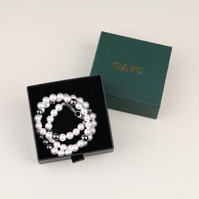 GAVU Men's Pearl Necklace, Pearl Jewelry Crystal Beaded Necklace for Men 20"/22"/24"/26"