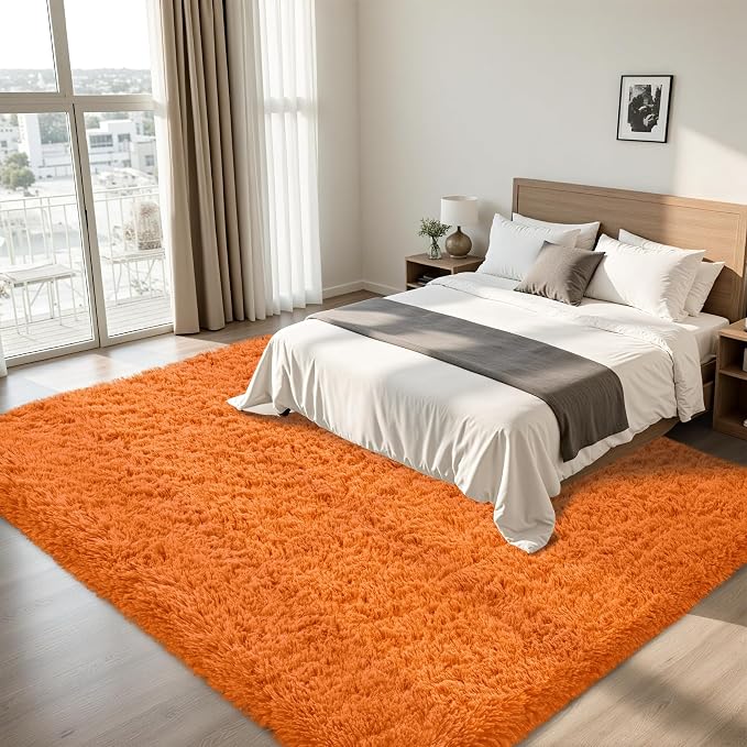 8x10 Area Rug for Living Room:Ultra Soft Fluffy Shag Brown Rugs,Large Fuzzy Plush Indoor Non Slip Carpet Washable Rug for Bedroom Kids Nursery Office Dorm Modern Decor(Orange 8'x10')