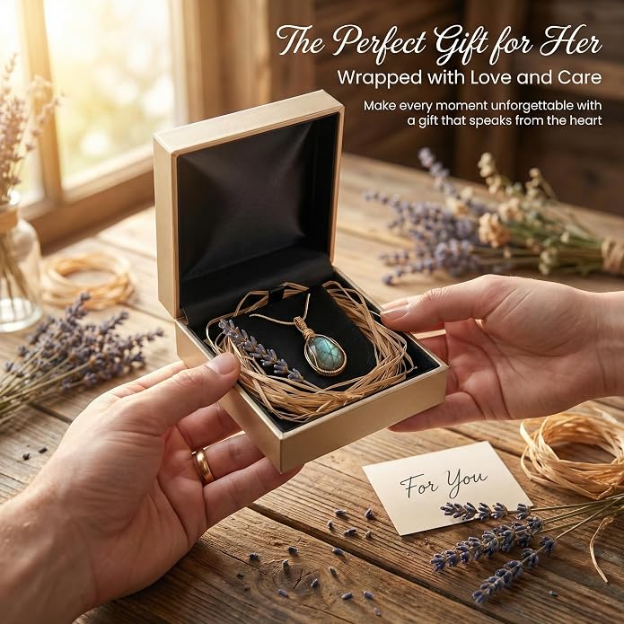 Natural Faceted Labradorite Pendant Necklace – Unique Stone of Magic & Transformation, Iridescent Flash Gemstone Jewelry, Handmade Healing Crystal Gift for Women, Birthday, Anniversary, Spiritual Awakening & Intuition