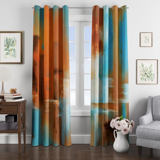 Asuexpect Rust Curtains 2 Panels Abstract Curtain Room Darkening Grommet Window Drapes Modern Decorative Window Treatments for Bedroom Living Room, 42x72 Inches