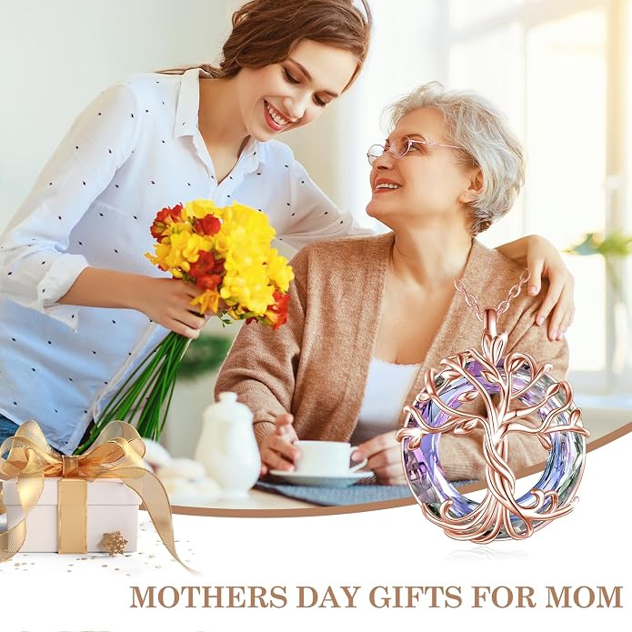 TOUPOP Tree of Life Necklace Gifts for Women 925 Sterling Silver Family Tree Pendant with Crystal Birthday Irish Jewelry Gifts for Women Her Wife Mom