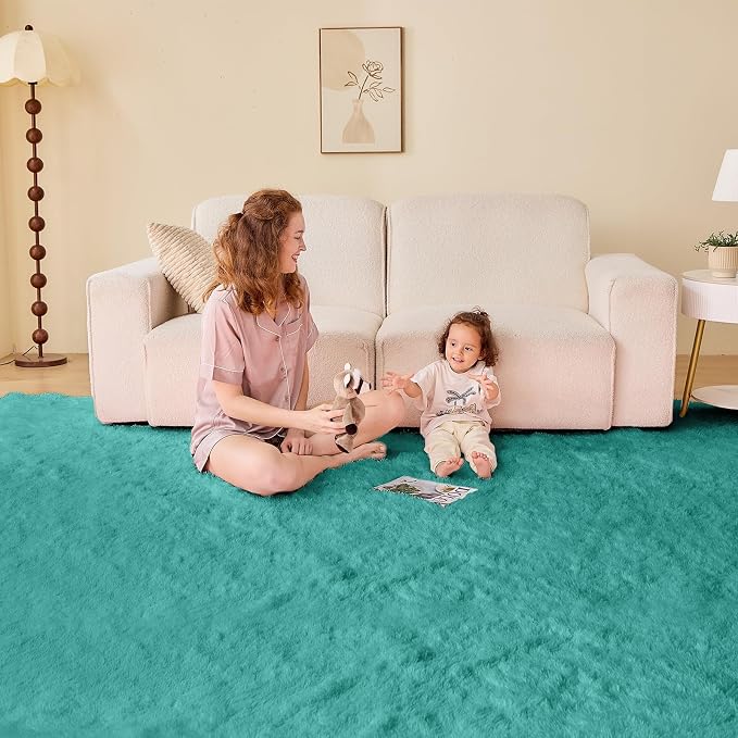 OPPODREAM 8x10 Teal Rugs for Bedroom, Ultra-Soft Fluffy Area Rugs for Living Room, 8 x 10 Shag Carpet for Nursery, Kids, Girl, Boy, Baby, Plush, Fuzzy, Shaggy, Cute Home Decor