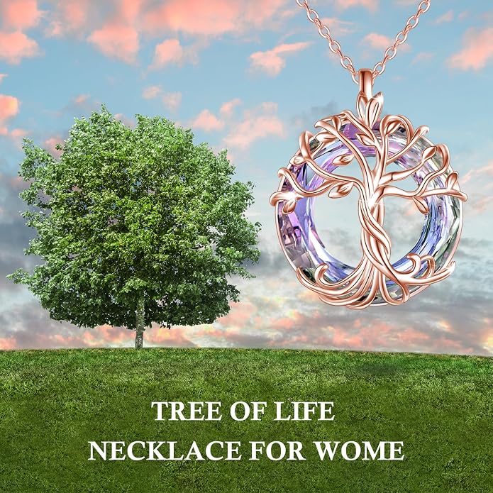 TOUPOP Tree of Life Necklace Gifts for Women 925 Sterling Silver Family Tree Pendant with Crystal Birthday Irish Jewelry Gifts for Women Her Wife Mom