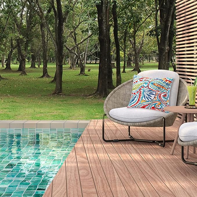 JMGBird Outdoor Patio Pillows Waterproof Outdoor Pillow Inserts Included | 18x18 Orange Throw Pillows with Inserts Sunbrella Pillows Paisley Print Decorative Pillows for Couch ,Patio Furniture