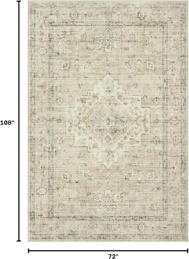 LIVEBOX Washable Area Rug 6x9 Rugs for Living Room Dining Room Under Table, Non-Slip Boho Neutral Carpet for Bedroom, Low-Pile Farmhouse Soft Carpets for Nursery Room Playroom, Tan