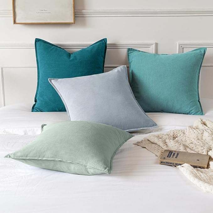 MIULEE Decorative Linen Pillow Covers 20x20 Inch Teal Blue | Boho Farmhouse Neutral Couch Throw Pillows for Bed, Pack of 2 Accent Modern Pillowcases, Sofa Livingroom Home Decor