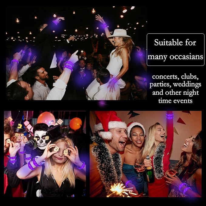 24 Pcs LED Glow Bracelets Sound Activated Bracelet Glow Bracelets with Flashing LED Strobe for Carnival, Concerts , Night Events, Rave, Game Prizes, Birthday Party Favor (purple)