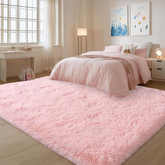 9x12 Area Rugs for Living Room Bedroom, Large Pink Shag Fluffy Rug | Shaggy Shag Carpet, Soft and Comfy, Non Slip Big Fuzzy Carpet for Bedroom Nursery Kids Girls Boys Room Dorm Home Decor