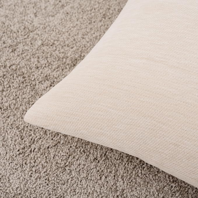 Set of 4 Khaki Throw Pillow Covers 12x20 Inch, Neutral Boho Farmhouse Aesthetic Decorative Pillow Cases for Couch, Sofa, Living Room & Bed, Soft Chenille Pillow Cases, Stylish Home Decor, 30x50 cm