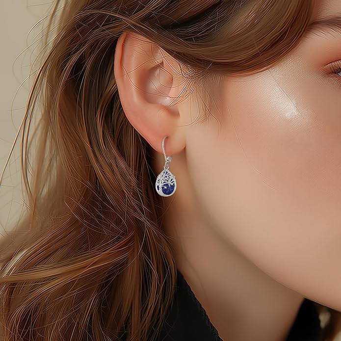 Tree of Life/Cat/Turtle/Butterfly/Flower/Celtic/Turquoise/Moonstone Dangle Earrings for Women Sterling Silver Cute Animals Drop Earrings Jewelry Gifts