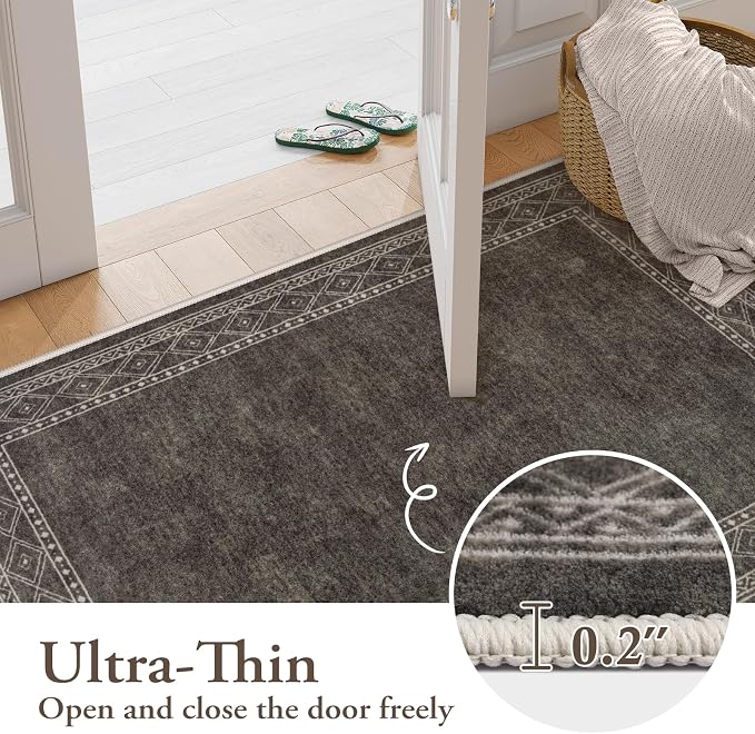 Lahome Modern Bordered Washable Runners for Hallways, 2.5x8 Kitchen Runner Rug Non Slip, Ultra-Thin Hallway Rug Soft Carpet for Bedroom Entryway Bathroom Laundry(2.5'x 8',Brown)
