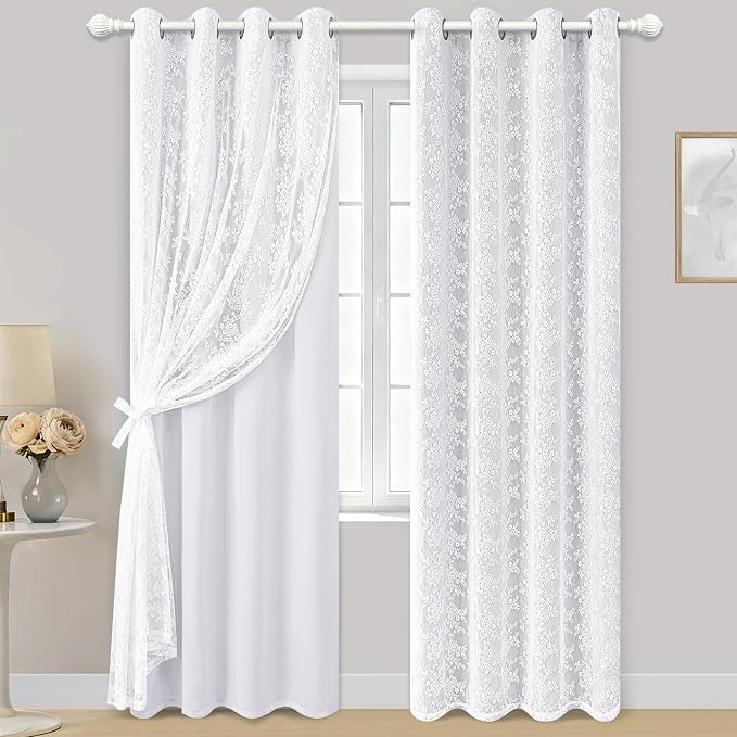 Yinhua Blackout Curtains for Living Room Double Layer Grey Curtains for Bedroom 84 Inches Long Nursery Curtain with Tiebacks, Thermal Insulation Grommet Drapes for Dining Room, 52" W x 84" L