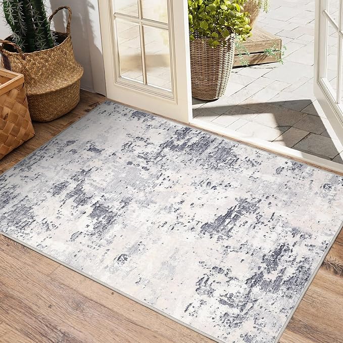 ROYHOME Modern Abstract 2x3 Area Rug Non Slip Non Shedding Low Pile Stain Resistant Rug for Entryway Kitchen Bedroom,Grey Taupe