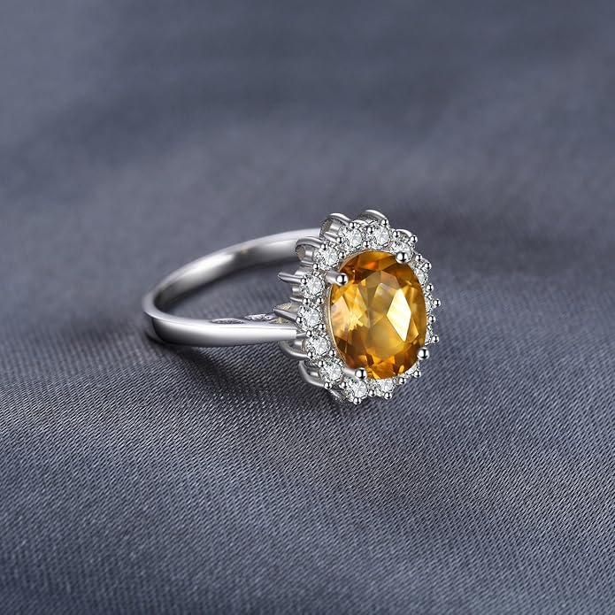 JewelryPalace Princess Diana Kate Middleton Class Gemstone Birthstone Sapphire Halo Engagement Rings for Women, Anniversary 14K White Yellow Rose Gold Plated 925 Sterling Silver Promise Rings for Her