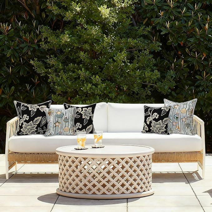 LVTXIII Set of 2 Patio Throw Pillows Waterproof 16"x16" Fade Resistant Outdoor Throw Pillow with Inserts,Decorative Garden Toss Pillow Cushions for Home Patio Sofa Use, Elegant Vines Black